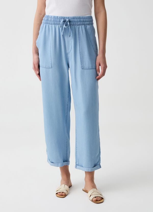 Ovs Joggers Wide Leg Effetto Denim Con Risvolti