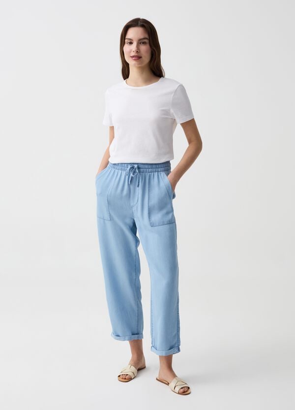 Ovs Joggers wide leg effetto denim con risvolti