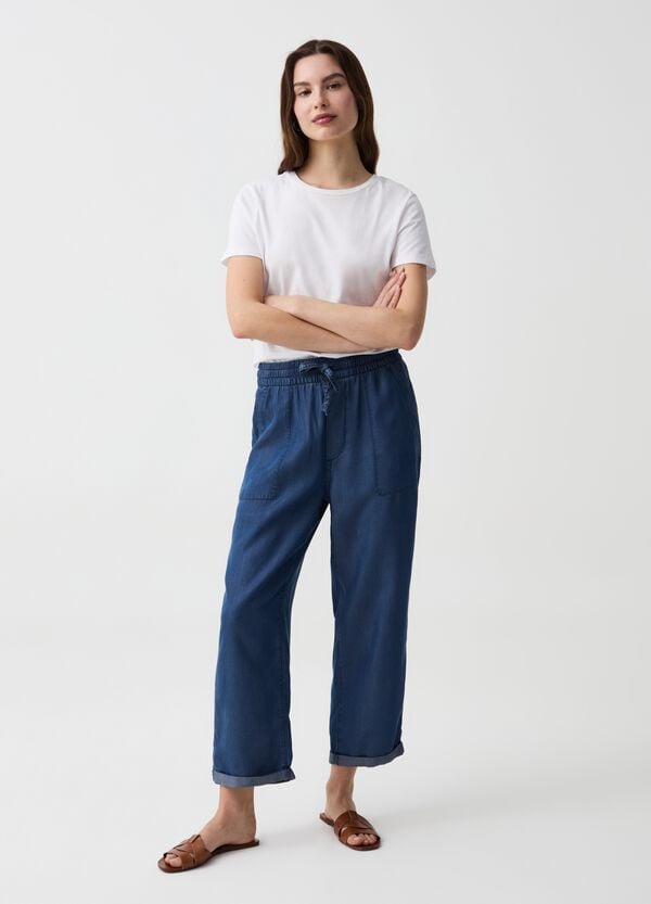 Ovs Joggers wide leg effetto denim con risvolti