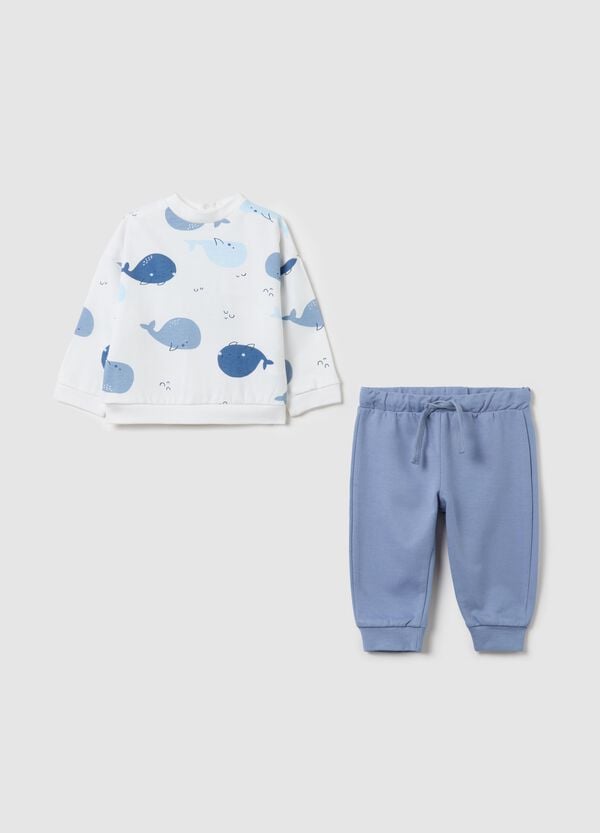 Ovs Jogging set in cotone con stampa cetacei