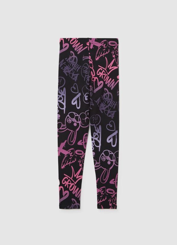 Ovs Leggings In Cotone Stretch Con Stampa Graffiti