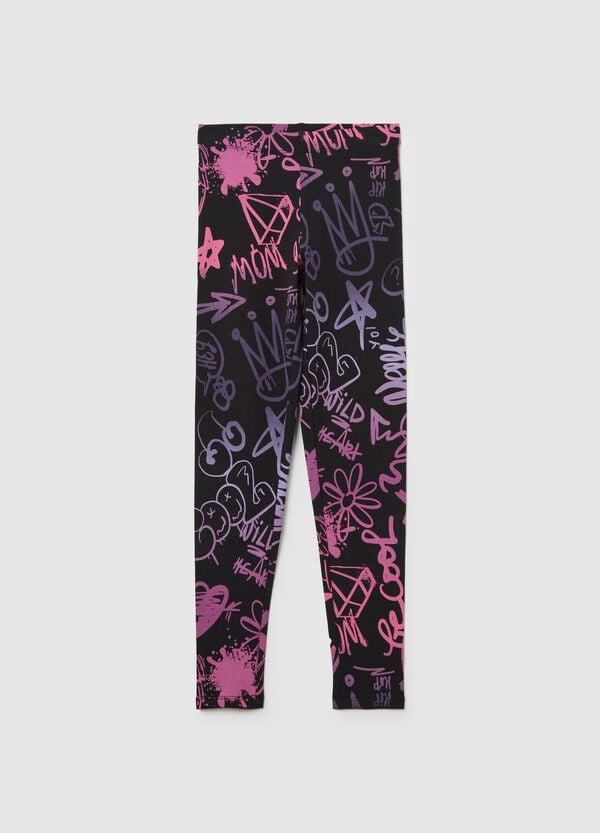 Ovs Leggings in cotone stretch con stampa graffiti