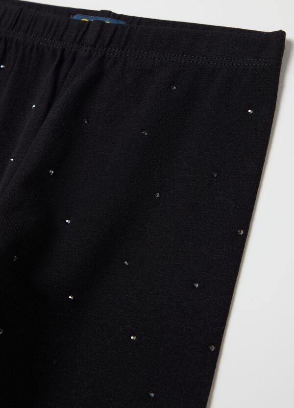 Ovs Leggings Neri In Cotone Stretch Con Strass