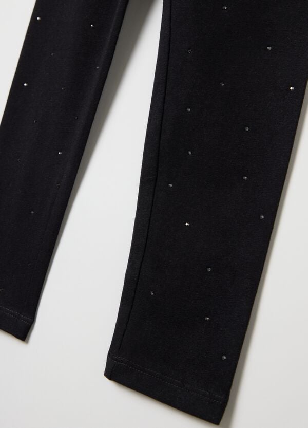 Ovs Leggings Neri In Cotone Stretch Con Strass