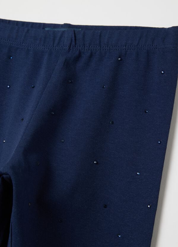 Ovs Leggings Neri In Cotone Stretch Con Strass