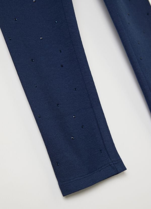 Ovs Leggings Neri In Cotone Stretch Con Strass