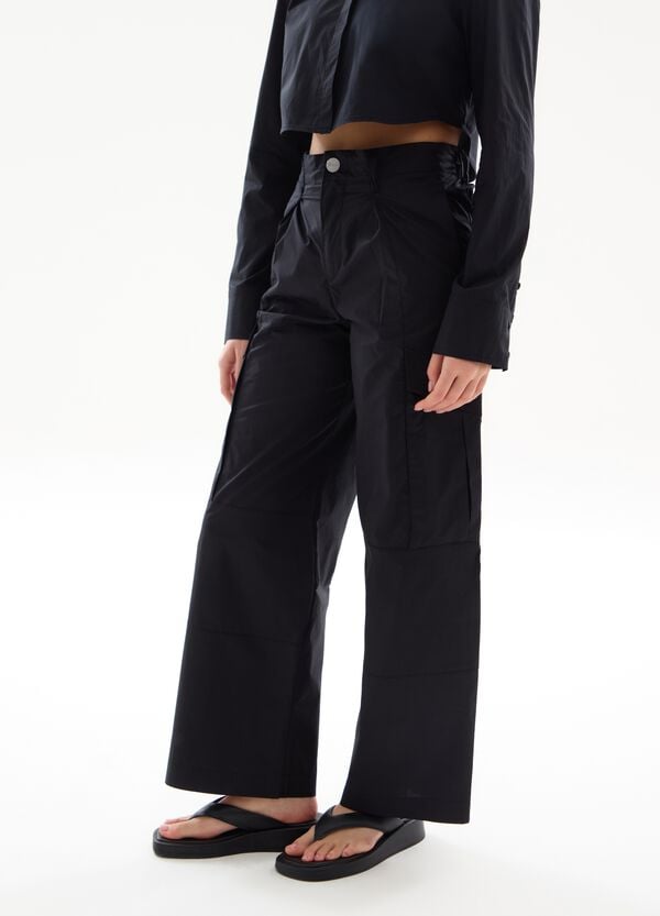 Ovs Light Cargo Wide Leg Pants Black