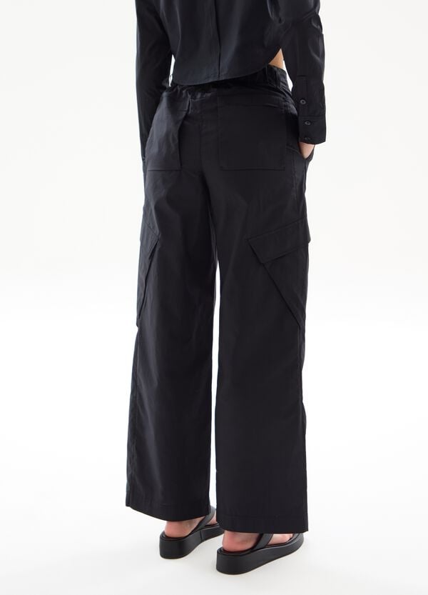 Ovs Light Cargo Wide Leg Pants Black