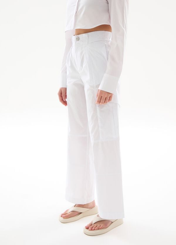 Ovs Light Cargo Wide Leg Pants White