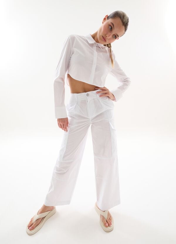 Ovs Light Cargo Wide Leg Pants White