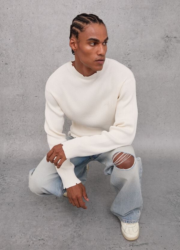 Ovs Light Knit Crewneck Vintage White