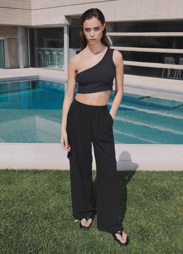 Ovs Linen Wide Leg Cargo Black