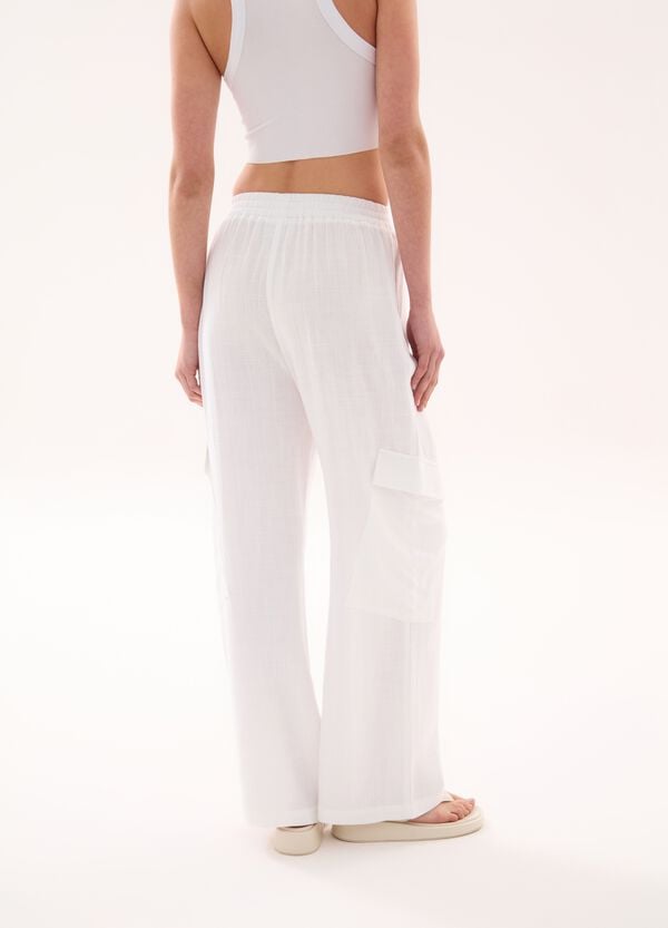 Ovs Linen Wide Leg Cargo White