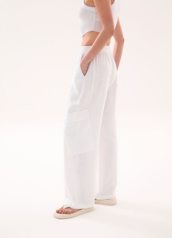 Ovs Linen Wide Leg Cargo White