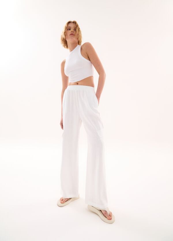 Ovs Linen Wide Leg Cargo White