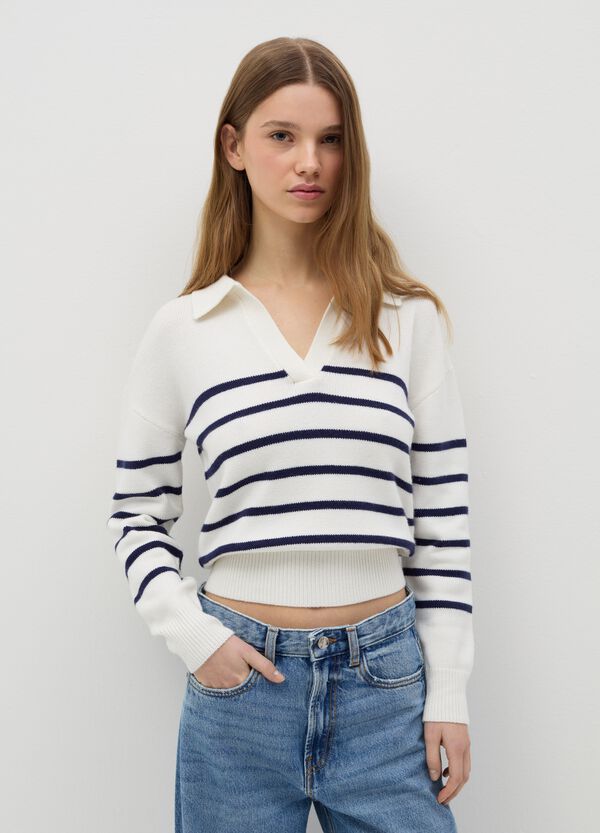 Ovs Maglia A Righe Bianco E Blu Con Scollo A Polo