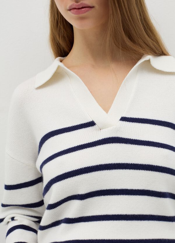 Ovs Maglia A Righe Bianco E Blu Con Scollo A Polo