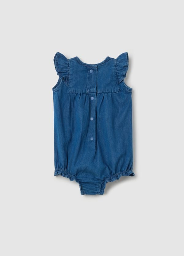 Ovs Pagliaccetto In Denim Con Ricamo Floreale