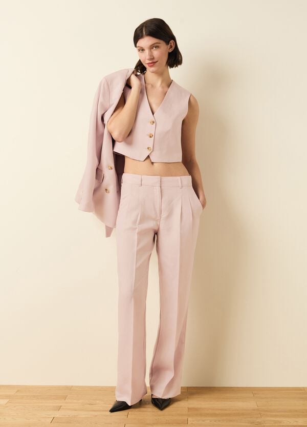 Ovs Pantalone a gamba larga in Lyocell e lino