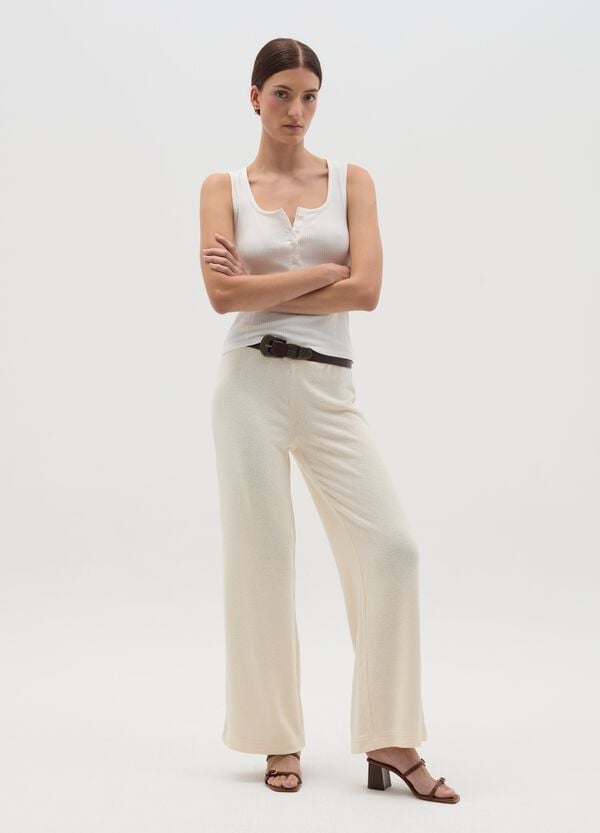 Ovs Pantalone a gamba larga in maglia crema
