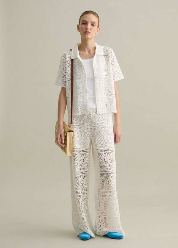 Ovs Pantalone A Gamba Larga In Pizzo Bianco