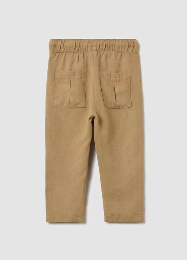 Ovs Pantalone Beige In Lino E Viscosa Con Coulisse