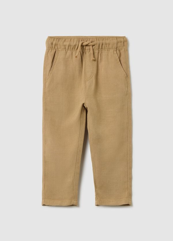 Ovs Pantalone beige in lino e viscosa con coulisse