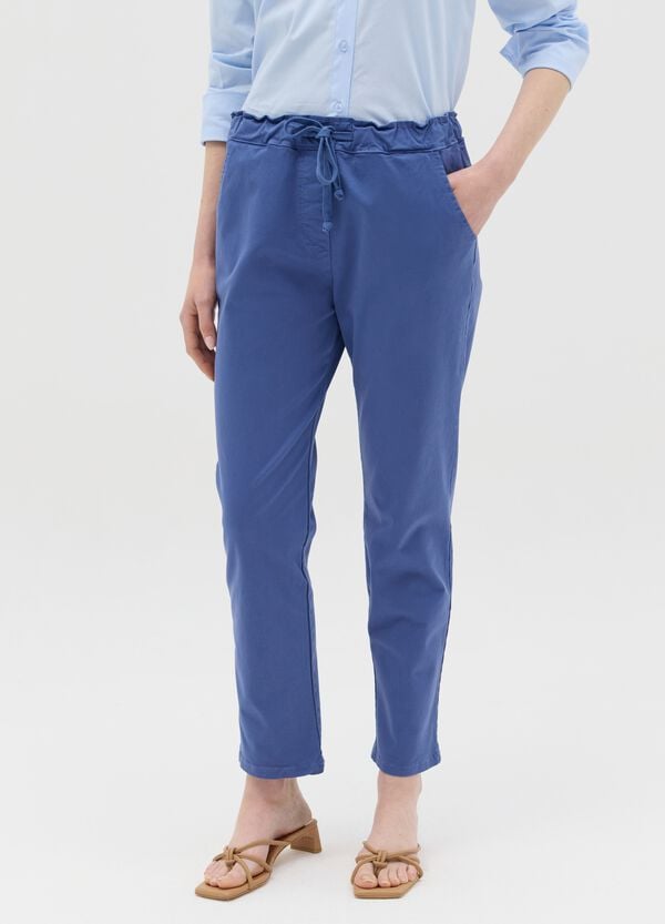 Ovs Pantalone Blu In Cotone Stretch Con Coulisse