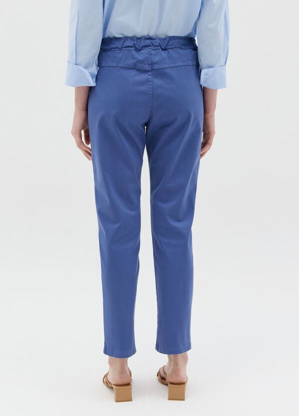 Ovs Pantalone Blu In Cotone Stretch Con Coulisse