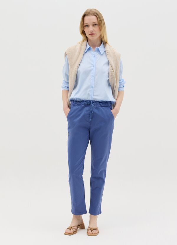 Ovs Pantalone blu in cotone stretch con coulisse