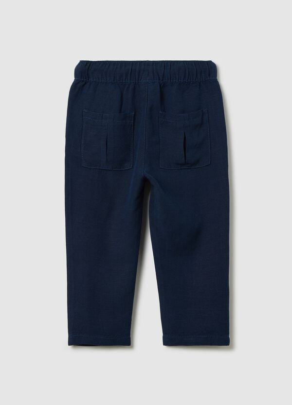 Ovs Pantalone Blu In Lino E Viscosa Con Coulisse