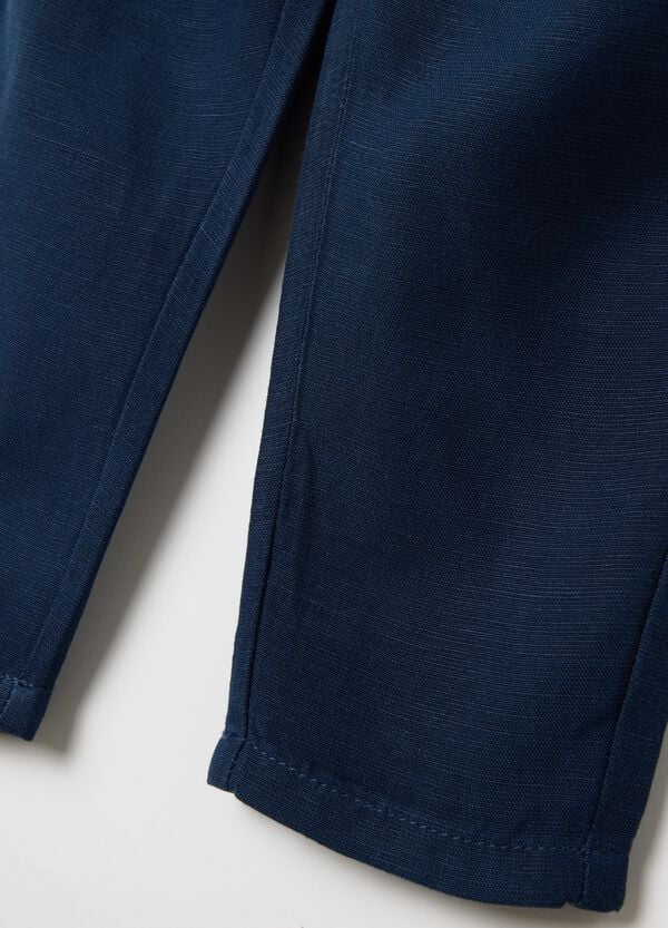 Ovs Pantalone Blu In Lino E Viscosa Con Coulisse