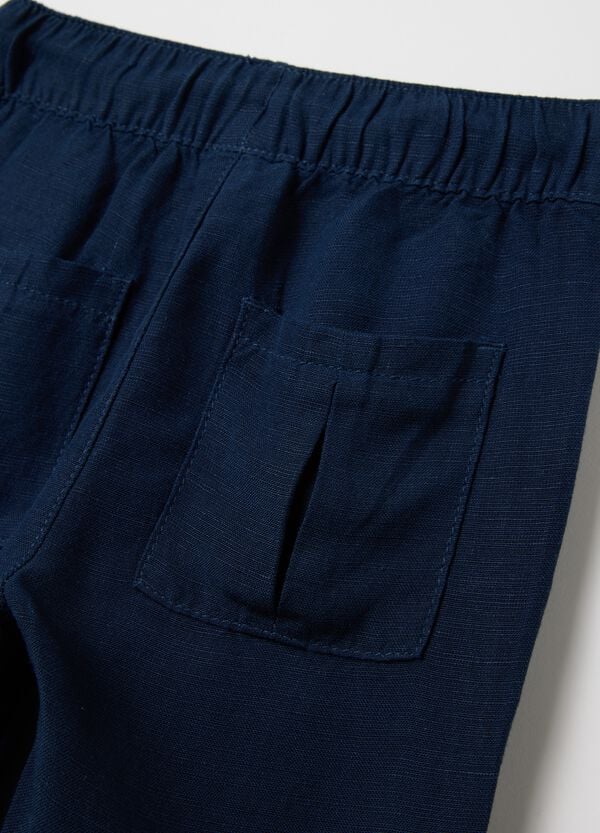 Ovs Pantalone Blu In Lino E Viscosa Con Coulisse