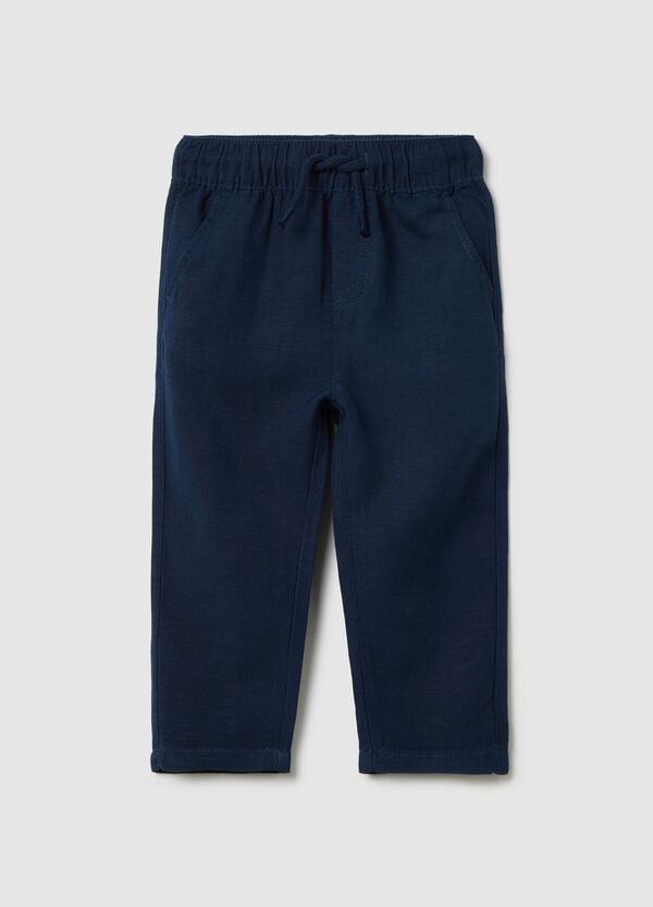 Ovs Pantalone blu in lino e viscosa con coulisse