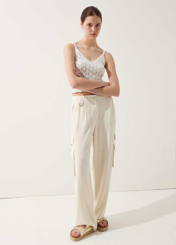 Ovs Pantalone cargo wide leg con pinces