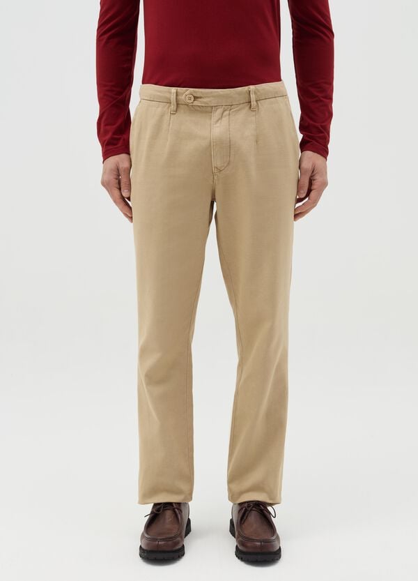 Ovs Pantalone Chino In Cotone E Lino Beige
