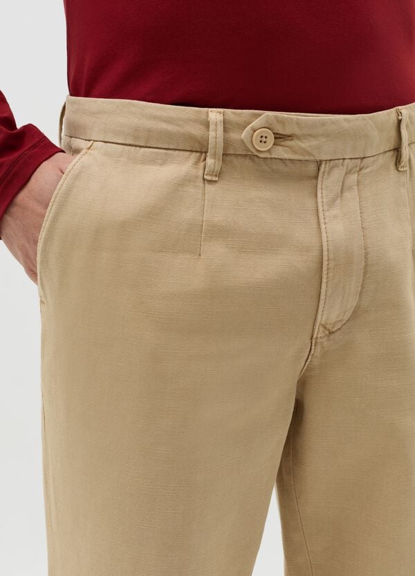 Ovs Pantalone Chino In Cotone E Lino Beige
