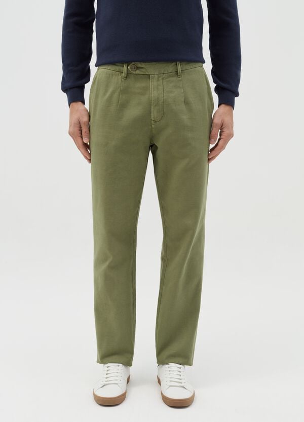 Ovs Pantalone Chino In Cotone E Lino Verde