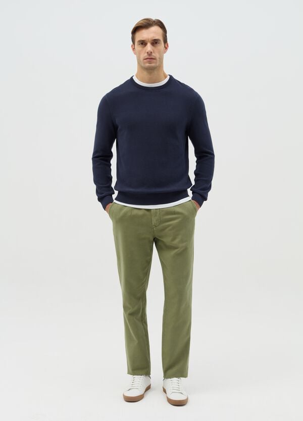 Ovs Pantalone chino in cotone e lino verde
