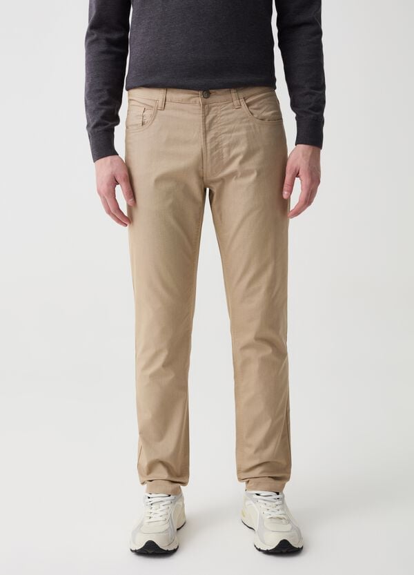 Ovs Pantalone Cinque Tasche Con Micro Trama