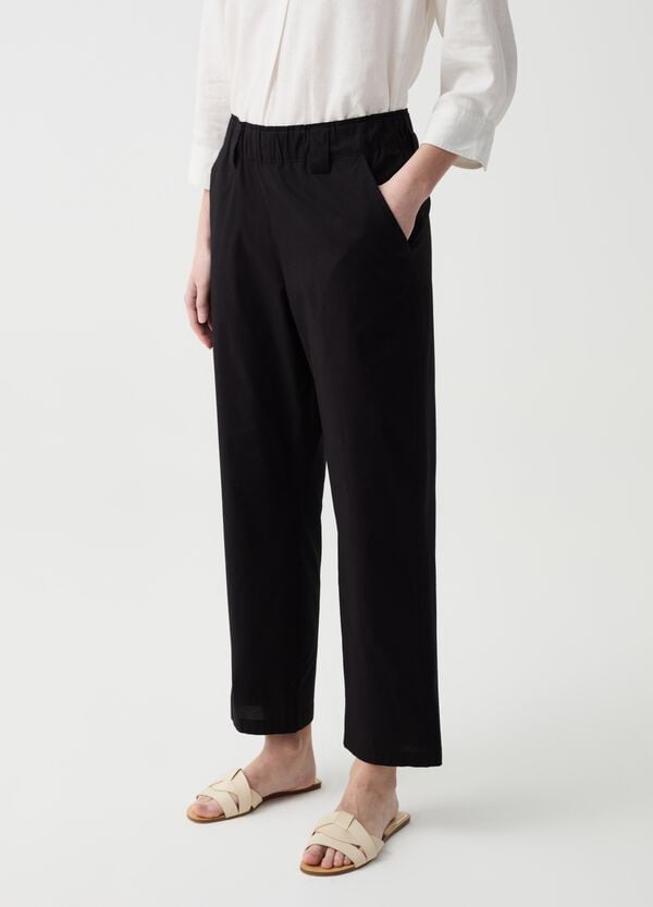 Ovs Pantalone Crop Wide Leg In Cotone Stretch