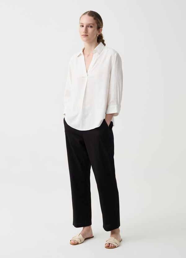 Ovs Pantalone crop wide leg in cotone stretch