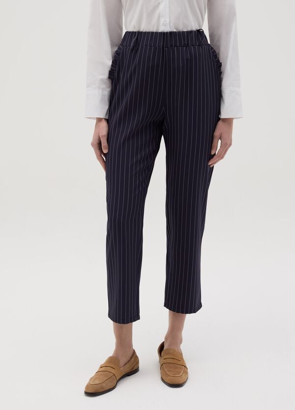 Ovs Pantalone Cropped Gessato Con Rouche