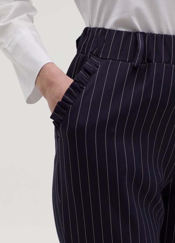 Ovs Pantalone Cropped Gessato Con Rouche