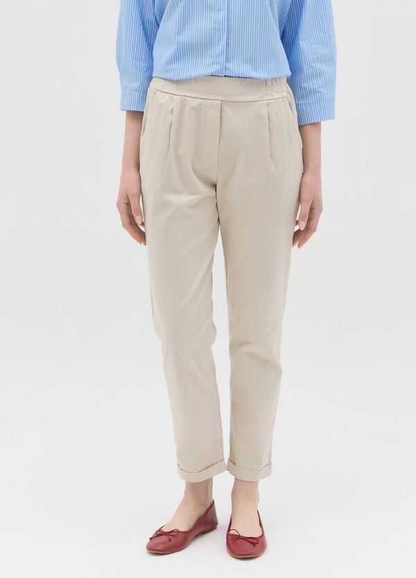 Ovs Pantalone Cropped In Cotone Stretch Beige