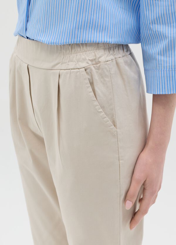 Ovs Pantalone Cropped In Cotone Stretch Beige