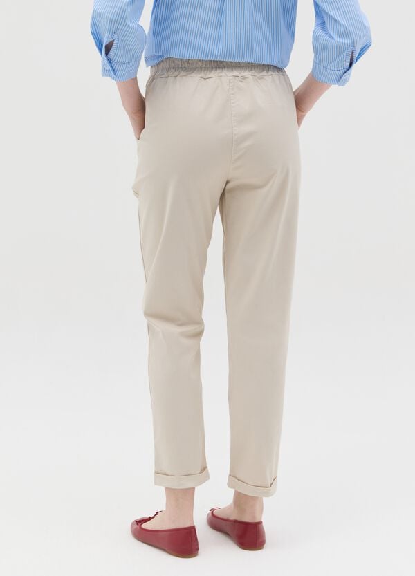 Ovs Pantalone Cropped In Cotone Stretch Beige