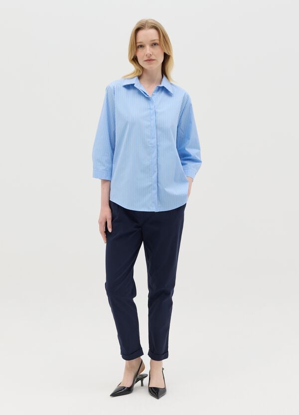 Ovs Pantalone cropped in cotone stretch blu