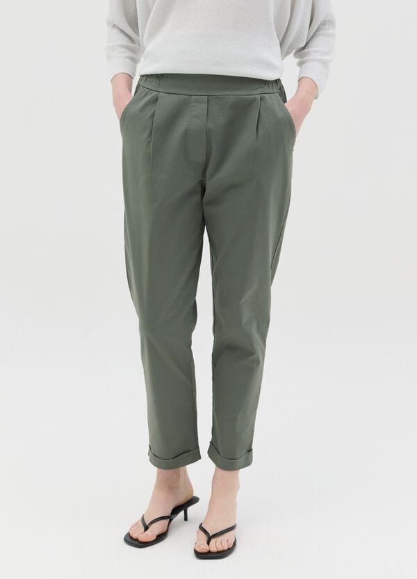 Ovs Pantalone Cropped In Cotone Stretch Verde