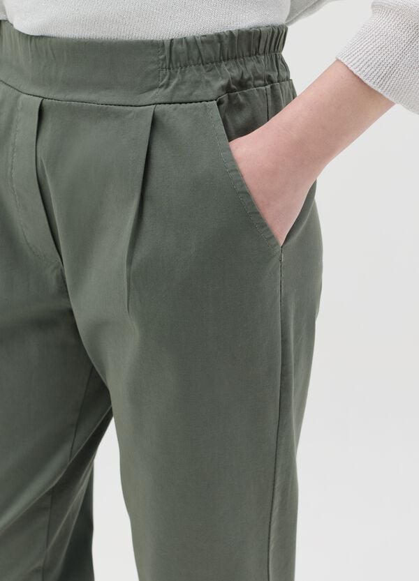 Ovs Pantalone Cropped In Cotone Stretch Verde